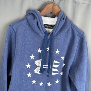 Under Armour ColdGear Mens Large Blue Heather Freedom Stars Stripes Logo Hoodie